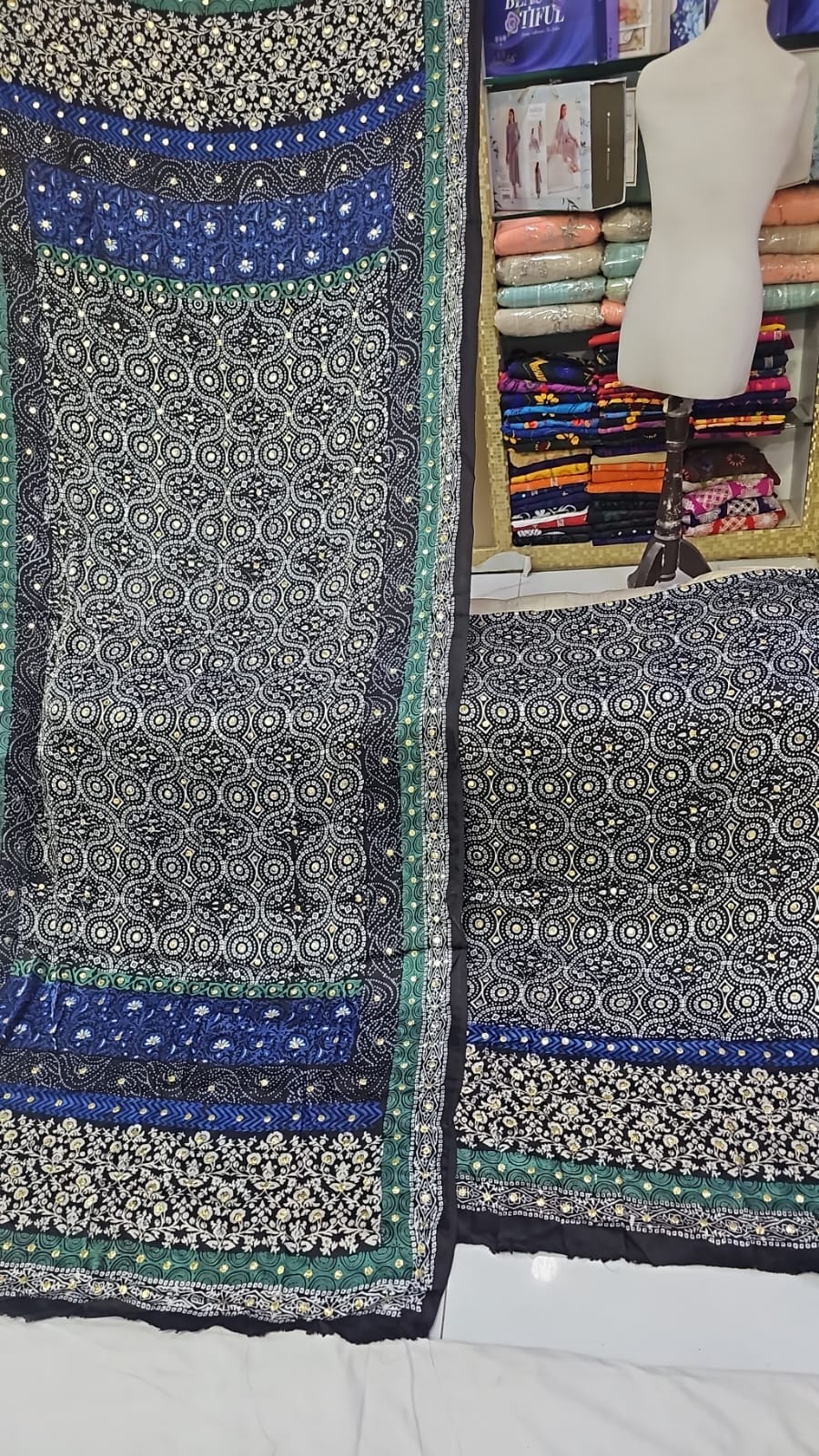 Handmade Ajrak & Kamdani Mukesh Work Traditional 3-Piece Festive Dress | New Arrival