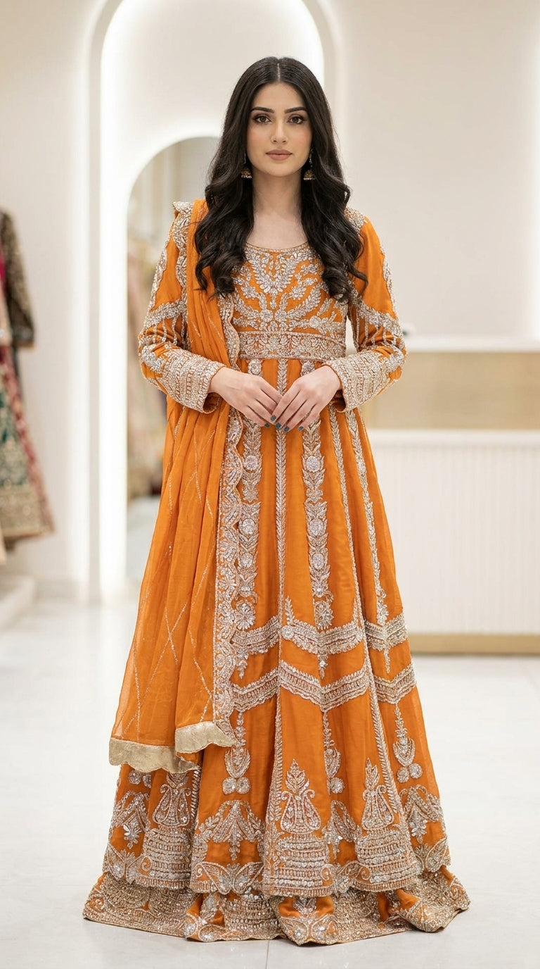 Luxury Soft Chiffon Bridal Maxi - All-Around Heavy Adda Work