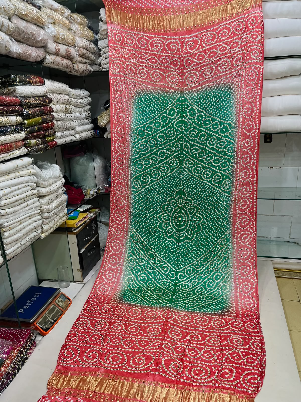 Pure Indian Gajji Silk Dupatta with Premium Golden & Silver Mukesh Work