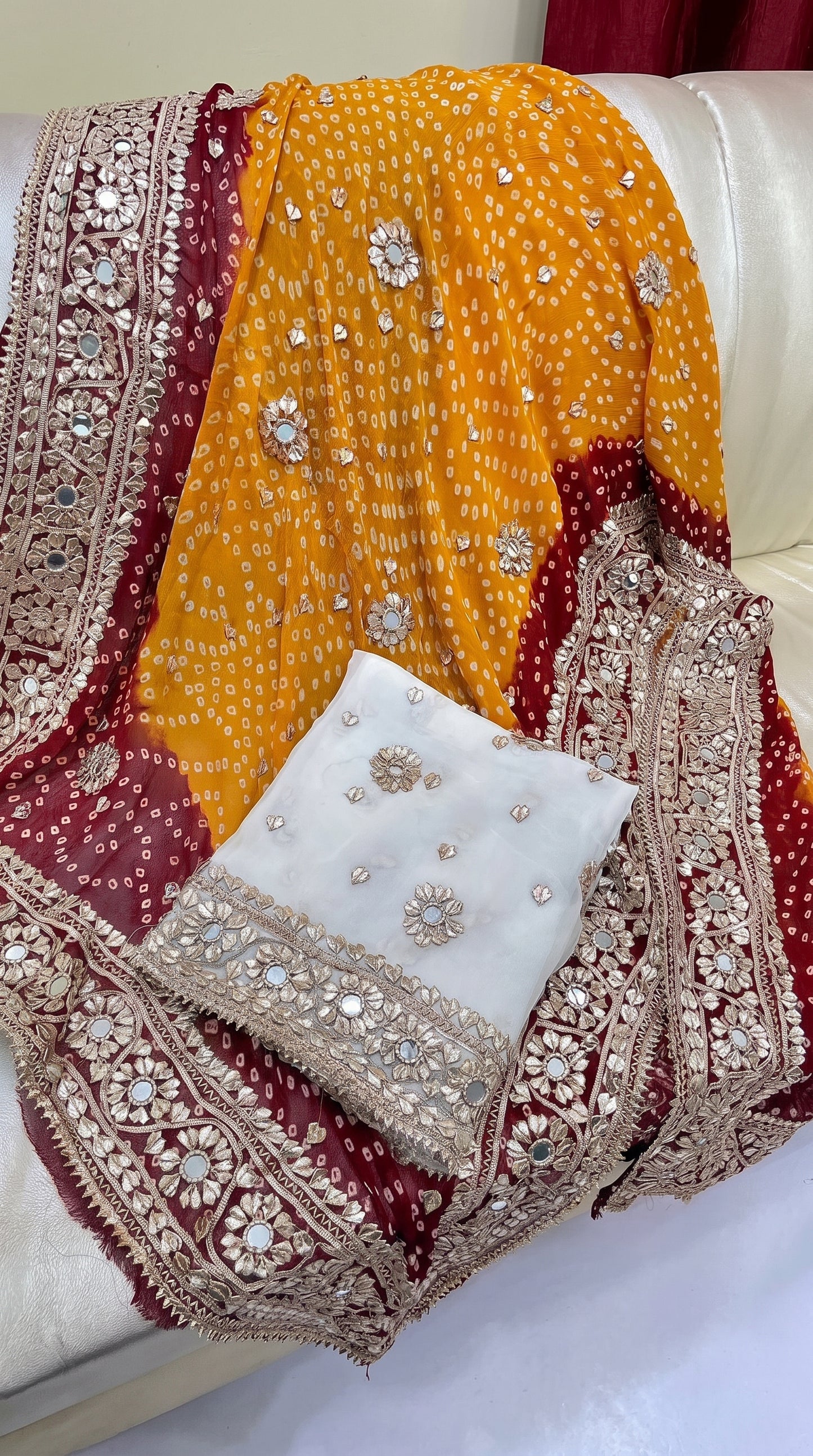 Hand-Embroidered Chunri Mirror & Gotta Jaal Bamber Chiffon Shirt & Dupatta