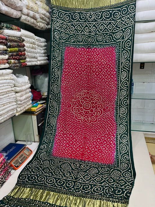 Pure Indian Gajji Silk Dupatta with Premium Golden & Silver Mukesh Work