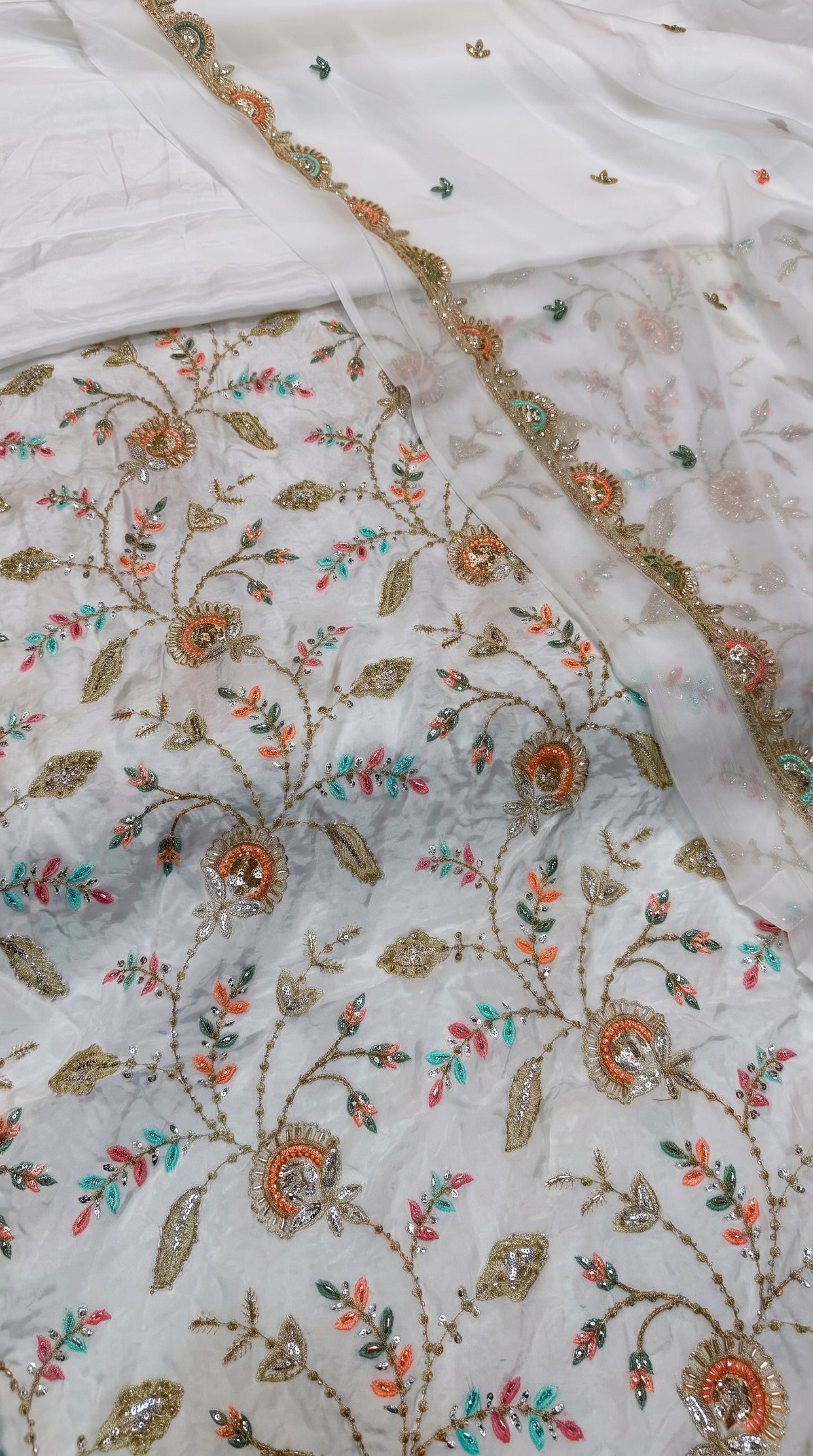 Dyeable Russian Silk Dress | Multicolor Cutdana Work & Medium Silk Dupatta