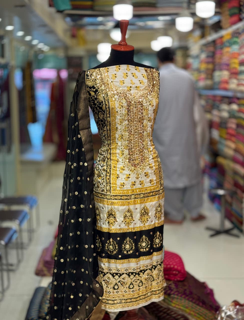 Heavy Embroidered Pure Silk Shirt with Gotta, Mirror & Sequence Work | 3-Piece Unstitched Suit