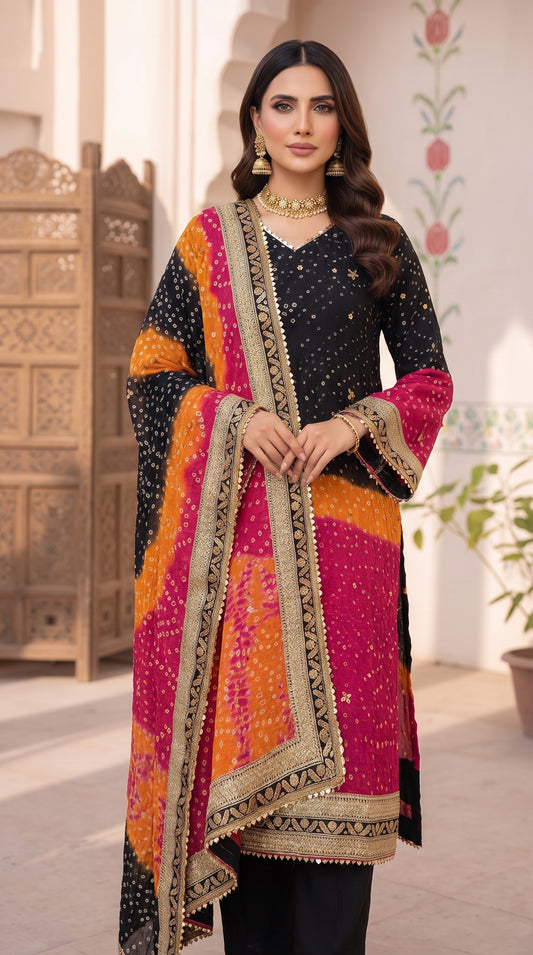 New Arrival Handmade Chunri Gota Work Suit | Premium PK Crinkle Chiffon 2-Piece