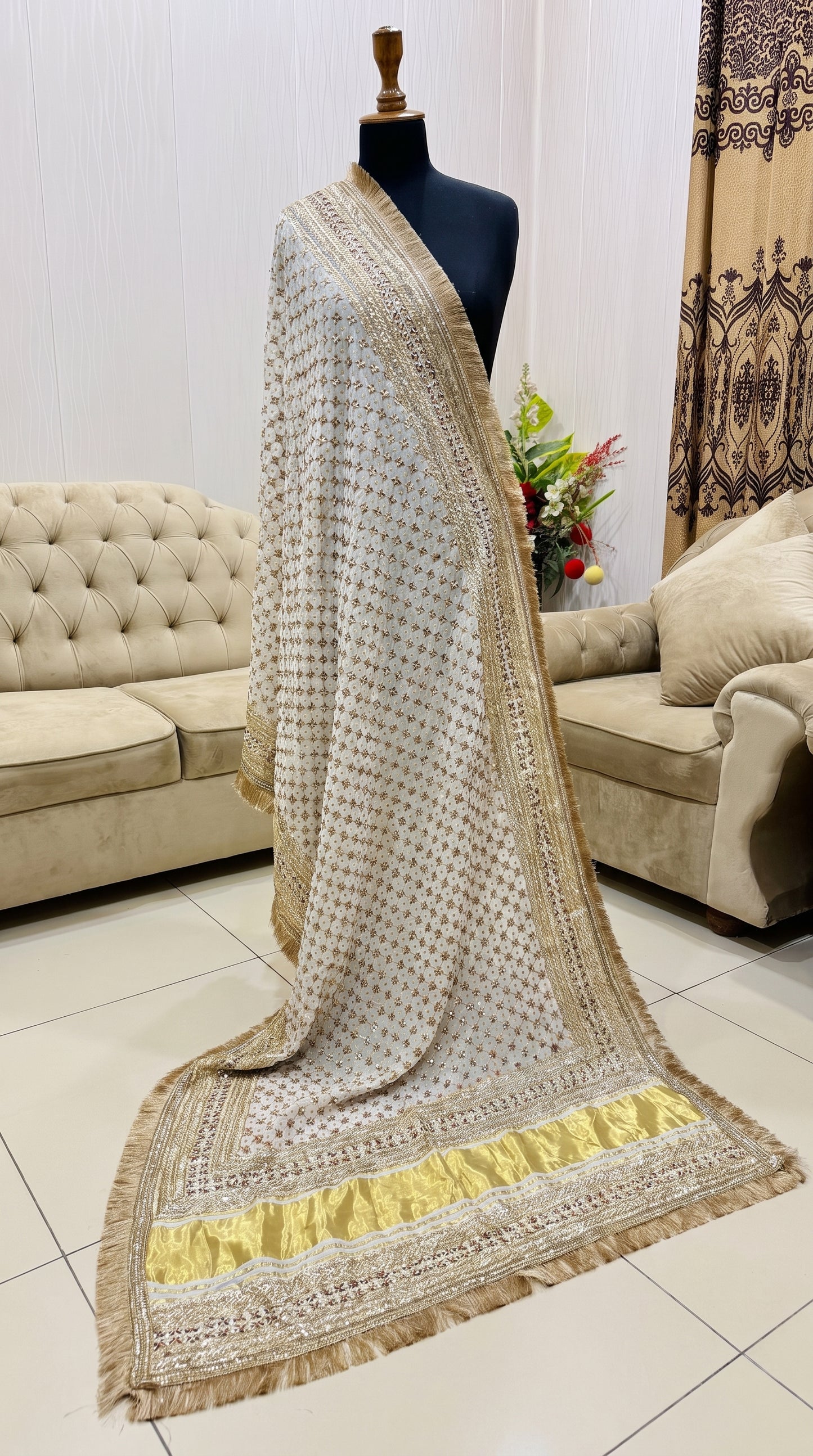 Handmade Tilla Gotta Pearls Gajji Silk Dupatta