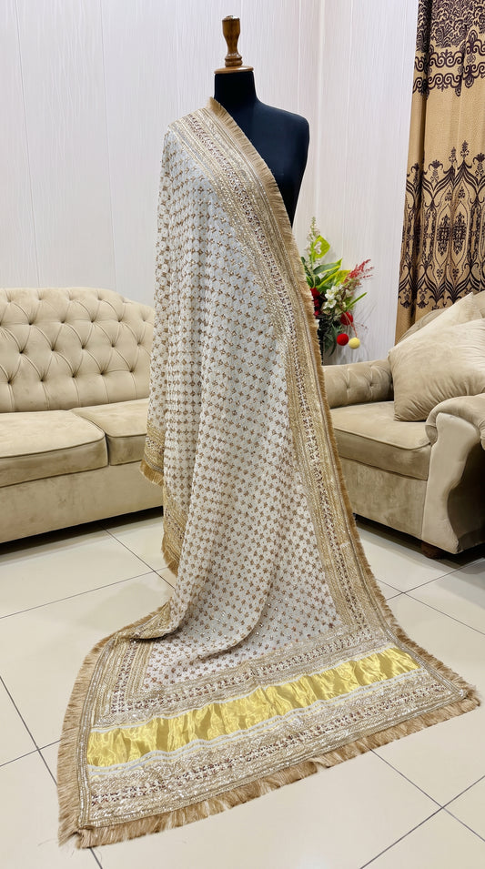 Handmade Tilla Gotta Pearls Gajji Silk Dupatta