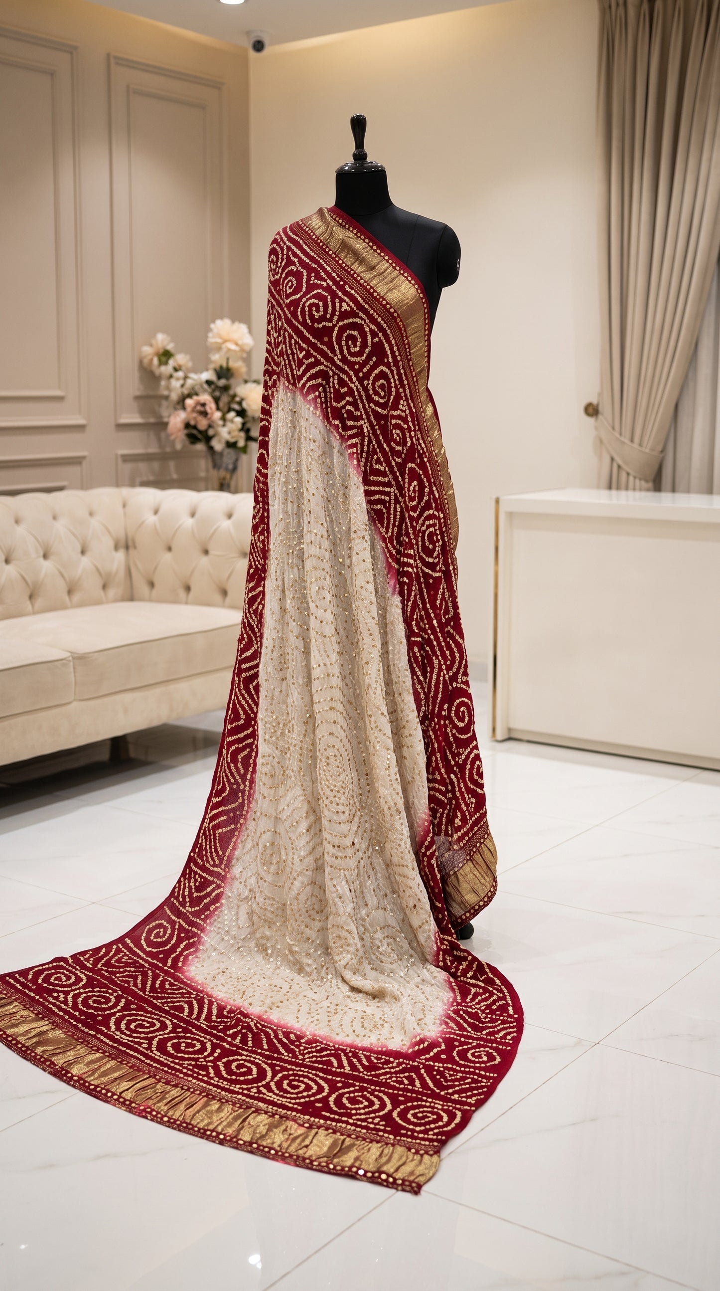 Pure Indian Gajji Silk Dupatta with Premium Golden & Silver Mukesh Work