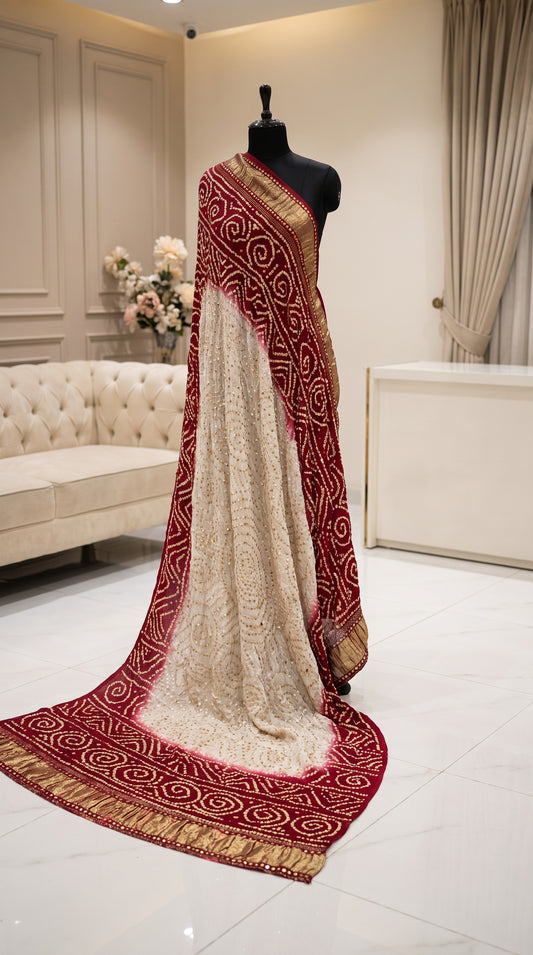 Pure Indian Gajji Silk Dupatta with Premium Golden & Silver Mukesh Work