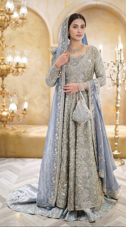 Luxurious Lama Silk Bridal Maxi | Royal Wedding Gown for Brides