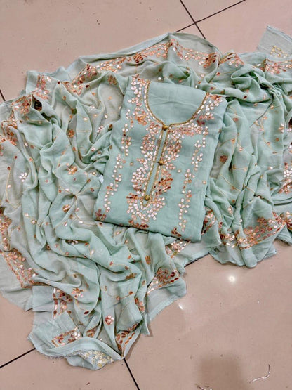 Handmade Press Gota Jaal Suit – Soft Bamber Chiffon 2-Pc