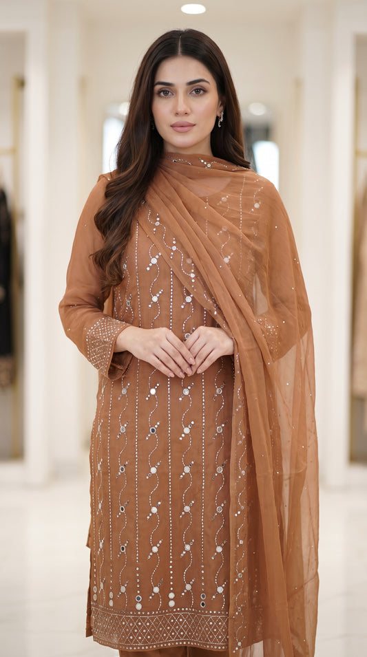 Luxury Heavy Mukesh Jaal Work Suit | Premium Soft Bamber Chiffon 2-Piece