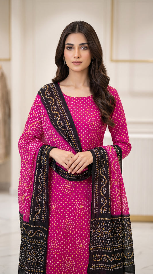 Handmade Chunri Mukaish Shamoz Silk Suit