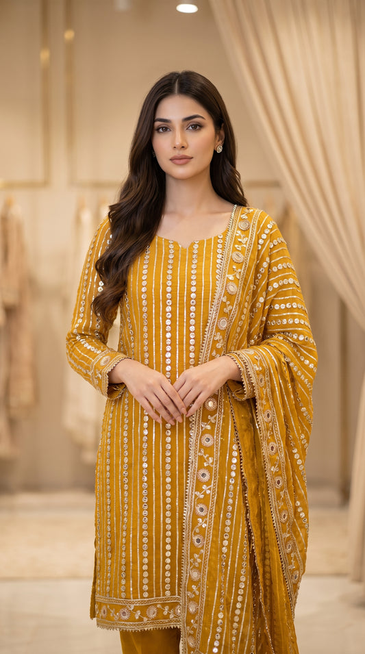 Handcrafted Pure Bamber Chiffon Gotta & Mirror Work Suit | Latest Wedding Collection 2026