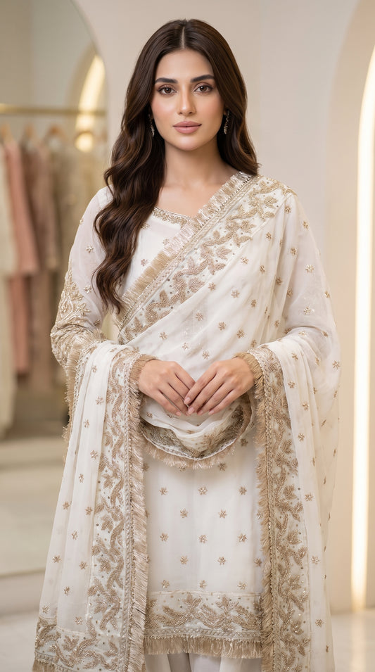 Handcrafted Pure Chiffon Gotta & Sequence Work Suit | Latest Wedding Collection 2026