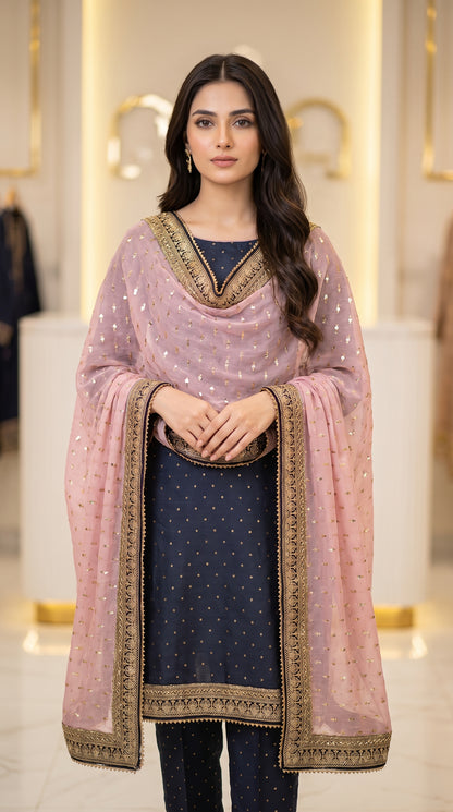 Dot Resham Unstitched 5-Yard Suit & Ready Dupatta