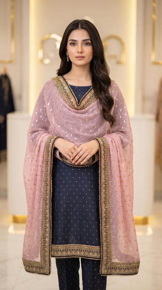 Dot Resham Unstitched 5-Yard Suit & Ready Dupatta