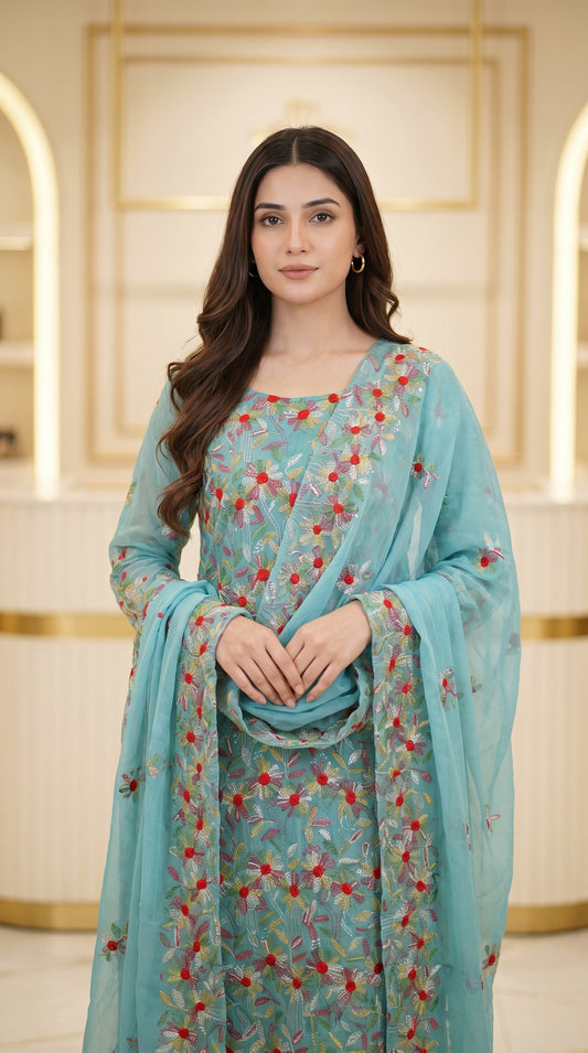Indian Kacha Bor Jaal 2-Piece Suit | Unstitched Chiffon