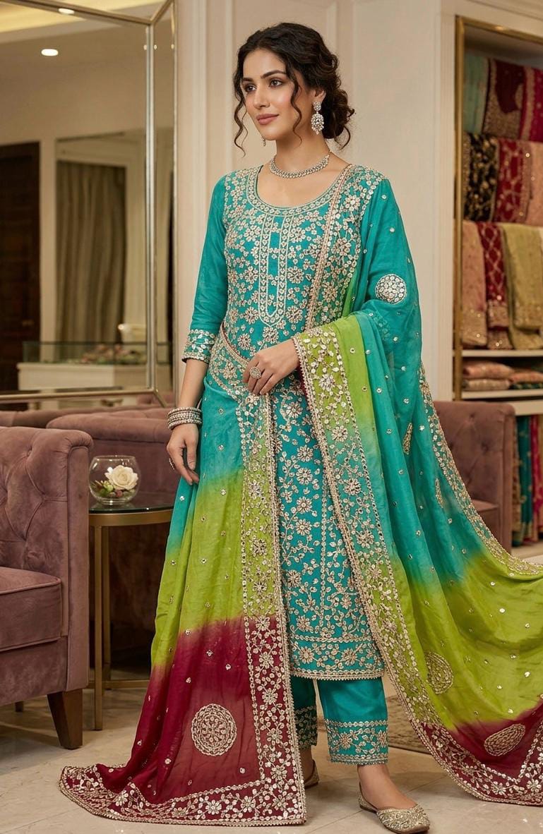 Pure Chiffon Gota Work Suit – Luxury Party Wear Dress