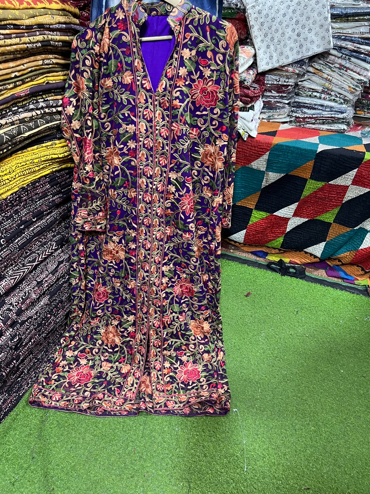 Elegant Gulabkari Chiffon Kaftan with Lining | Fully Embroidered Both Sides