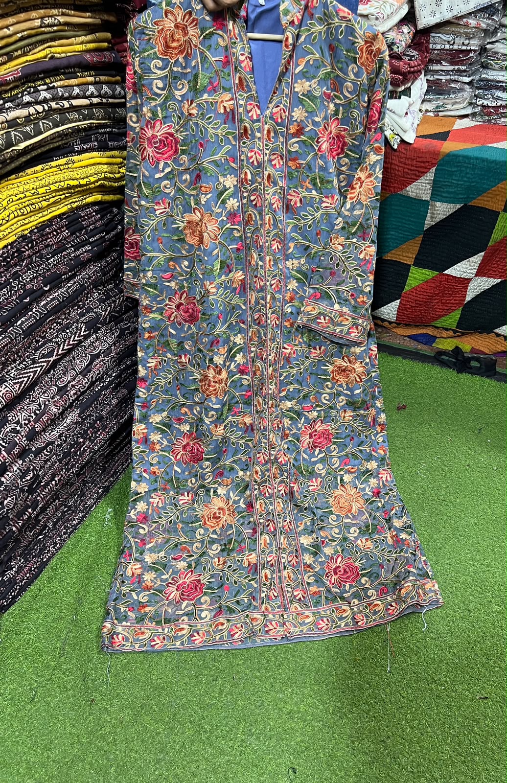 Elegant Gulabkari Chiffon Kaftan with Lining | Fully Embroidered Both Sides