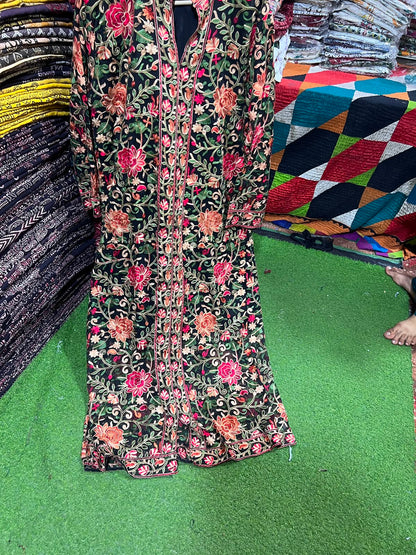 Elegant Gulabkari Chiffon Kaftan with Lining | Fully Embroidered Both Sides