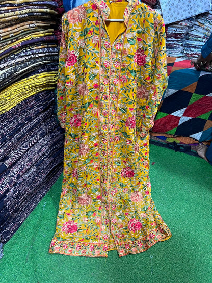 Elegant Gulabkari Chiffon Kaftan with Lining | Fully Embroidered Both Sides