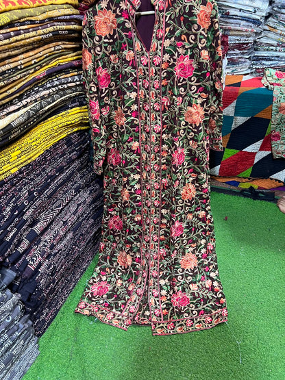 Elegant Gulabkari Chiffon Kaftan with Lining | Fully Embroidered Both Sides