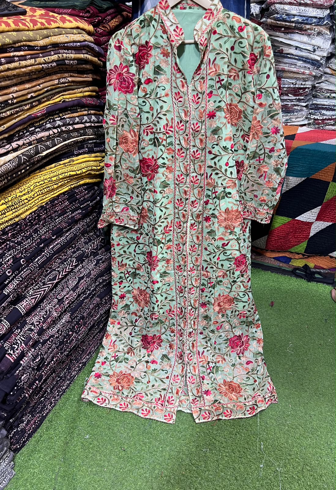 Elegant Gulabkari Chiffon Kaftan with Lining | Fully Embroidered Both Sides