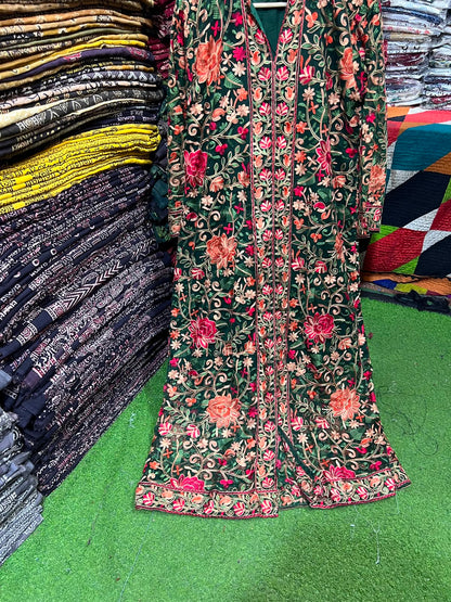 Elegant Gulabkari Chiffon Kaftan with Lining | Fully Embroidered Both Sides
