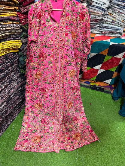 Elegant Gulabkari Chiffon Kaftan with Lining | Fully Embroidered Both Sides