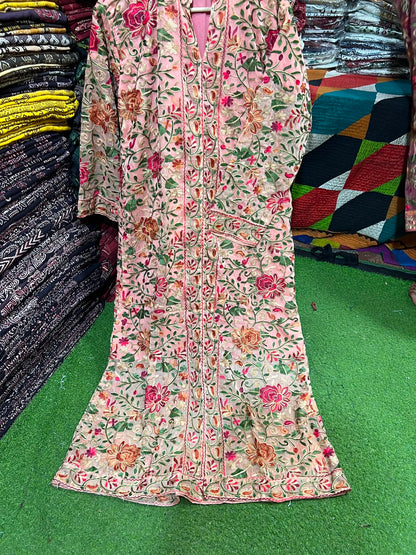 Elegant Gulabkari Chiffon Kaftan with Lining | Fully Embroidered Both Sides