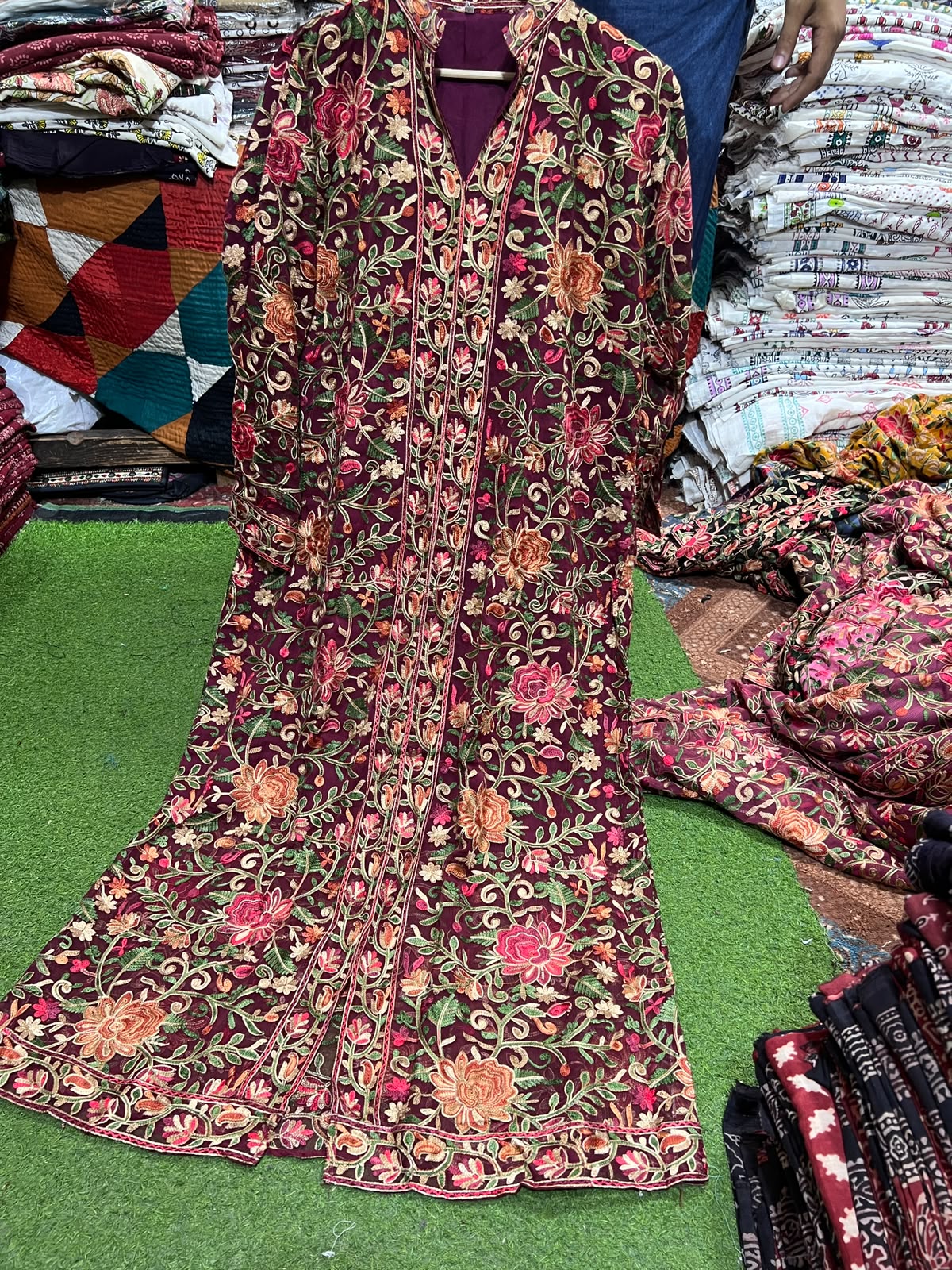 Elegant Gulabkari Chiffon Kaftan with Lining | Fully Embroidered Both Sides
