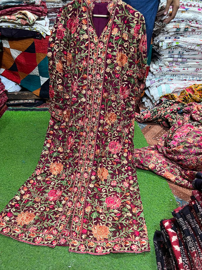 Elegant Gulabkari Chiffon Kaftan with Lining | Fully Embroidered Both Sides