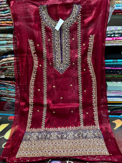 Elegant Sheesha Silk Embroidered Suit with Chiffon Silk Dupatta – 3 Piece Unstitched