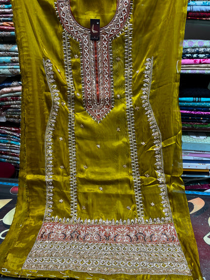 Elegant Sheesha Silk Embroidered Suit with Chiffon Silk Dupatta – 3 Piece Unstitched