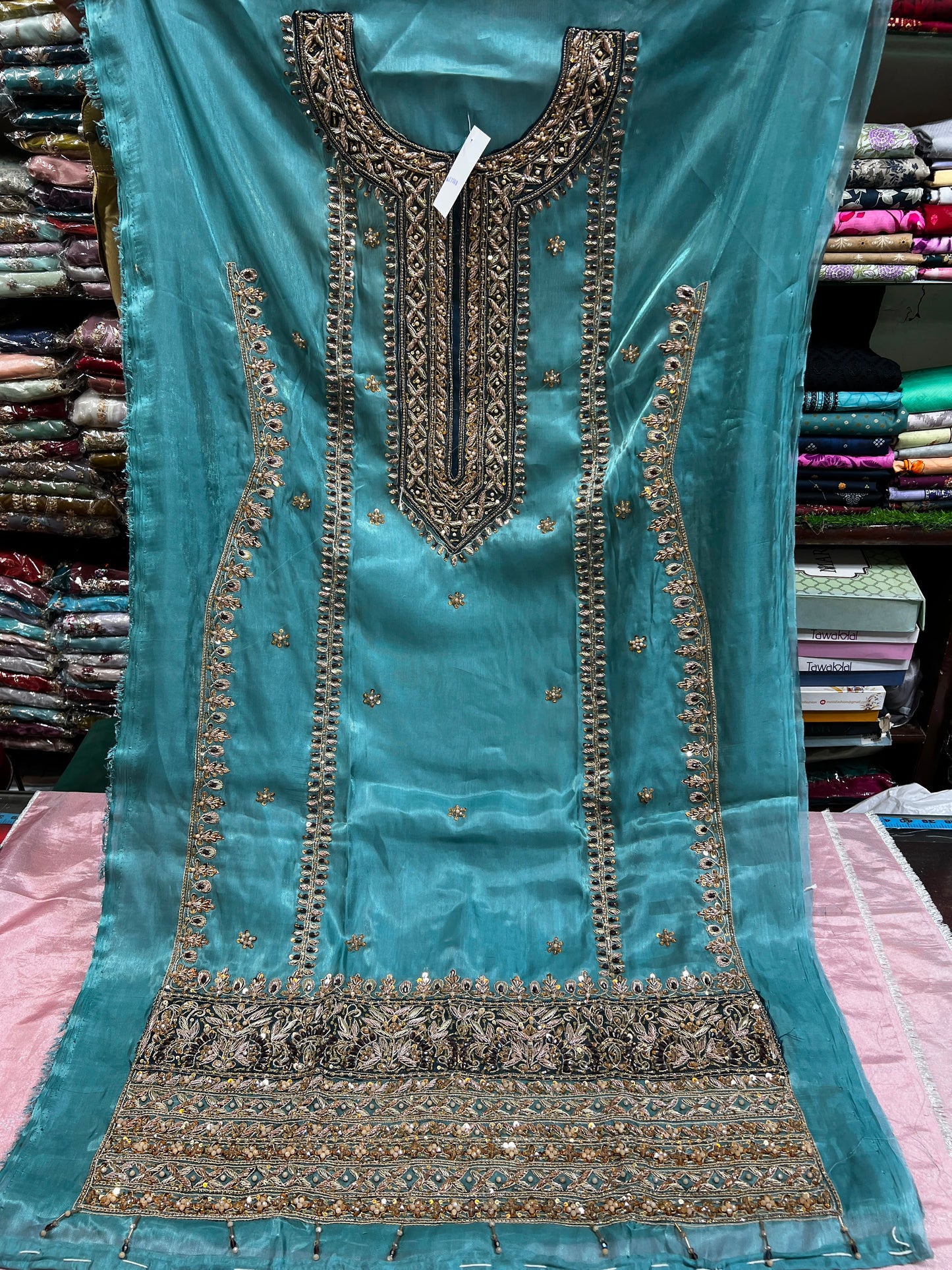 Elegant Sheesha Silk Embroidered Suit with Chiffon Silk Dupatta – 3 Piece Unstitched