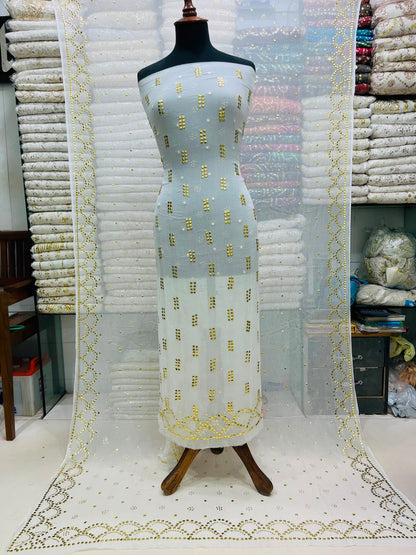 Pure China Crinkle Golden Mukesh & Baton Dana Suit