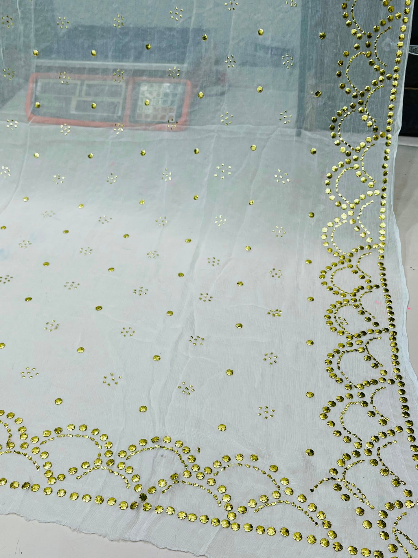 Pure China Crinkle Golden Mukesh & Baton Dana Suit