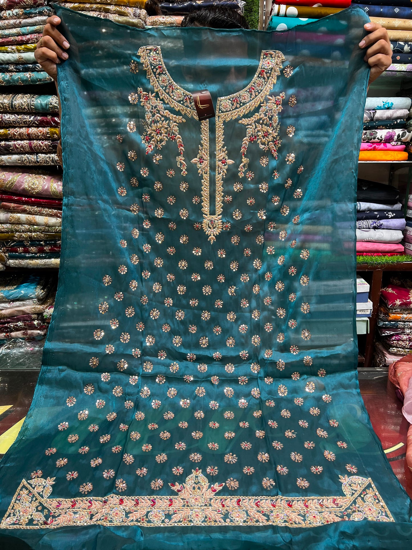 Embroidered Sheesha Silk 3PC Suit with Dupatta