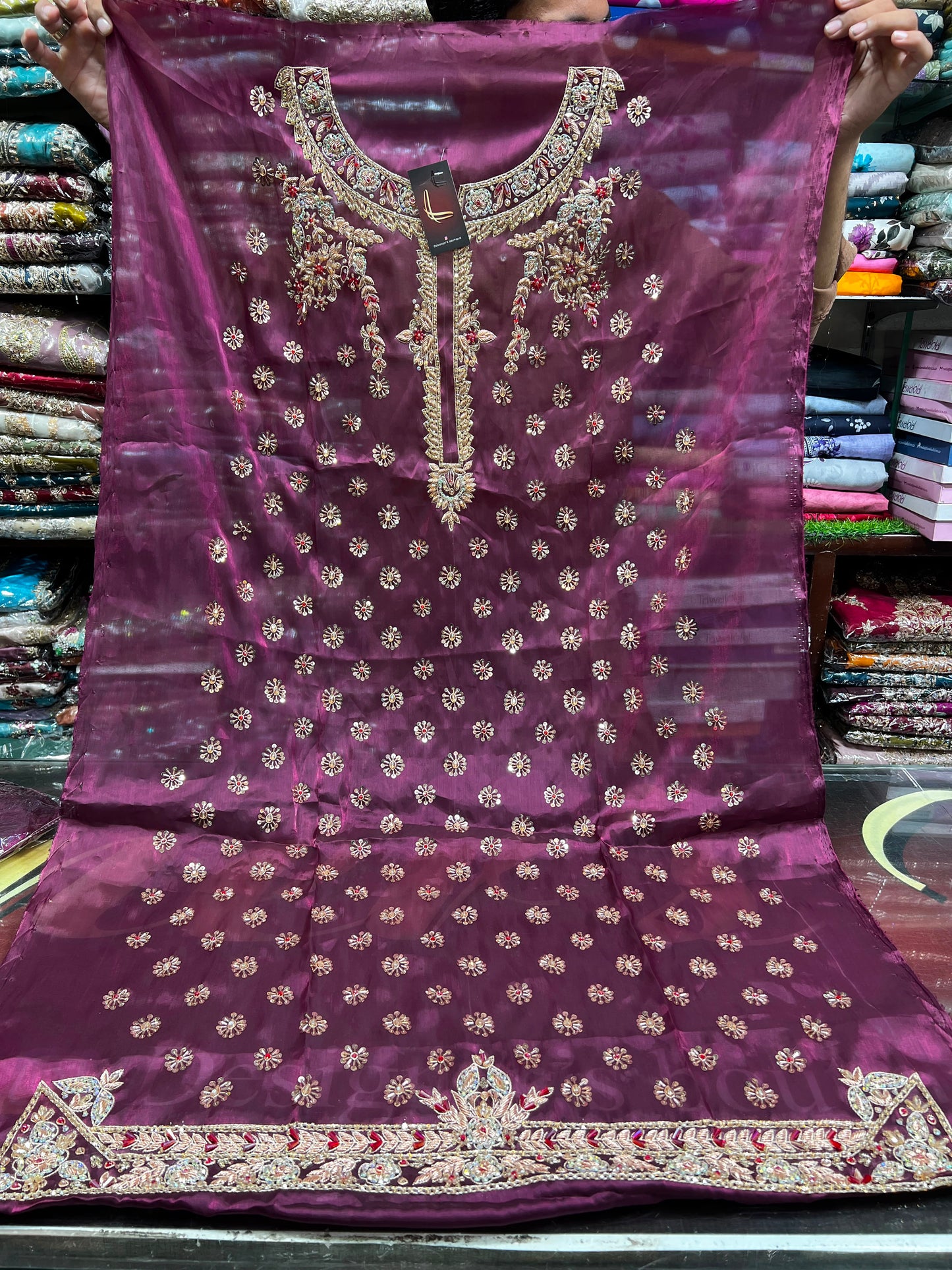Embroidered Sheesha Silk 3PC Suit with Dupatta