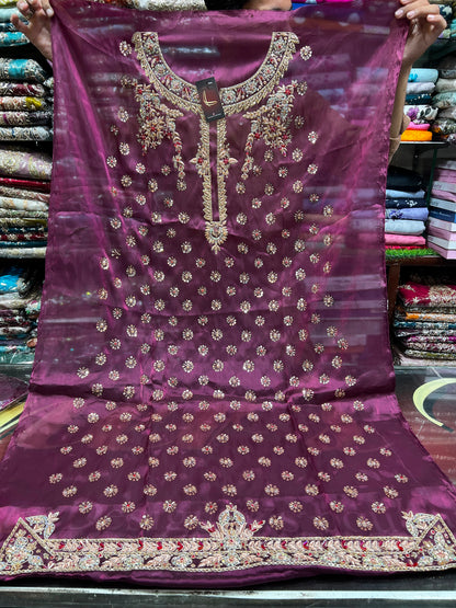 Embroidered Sheesha Silk 3PC Suit with Dupatta