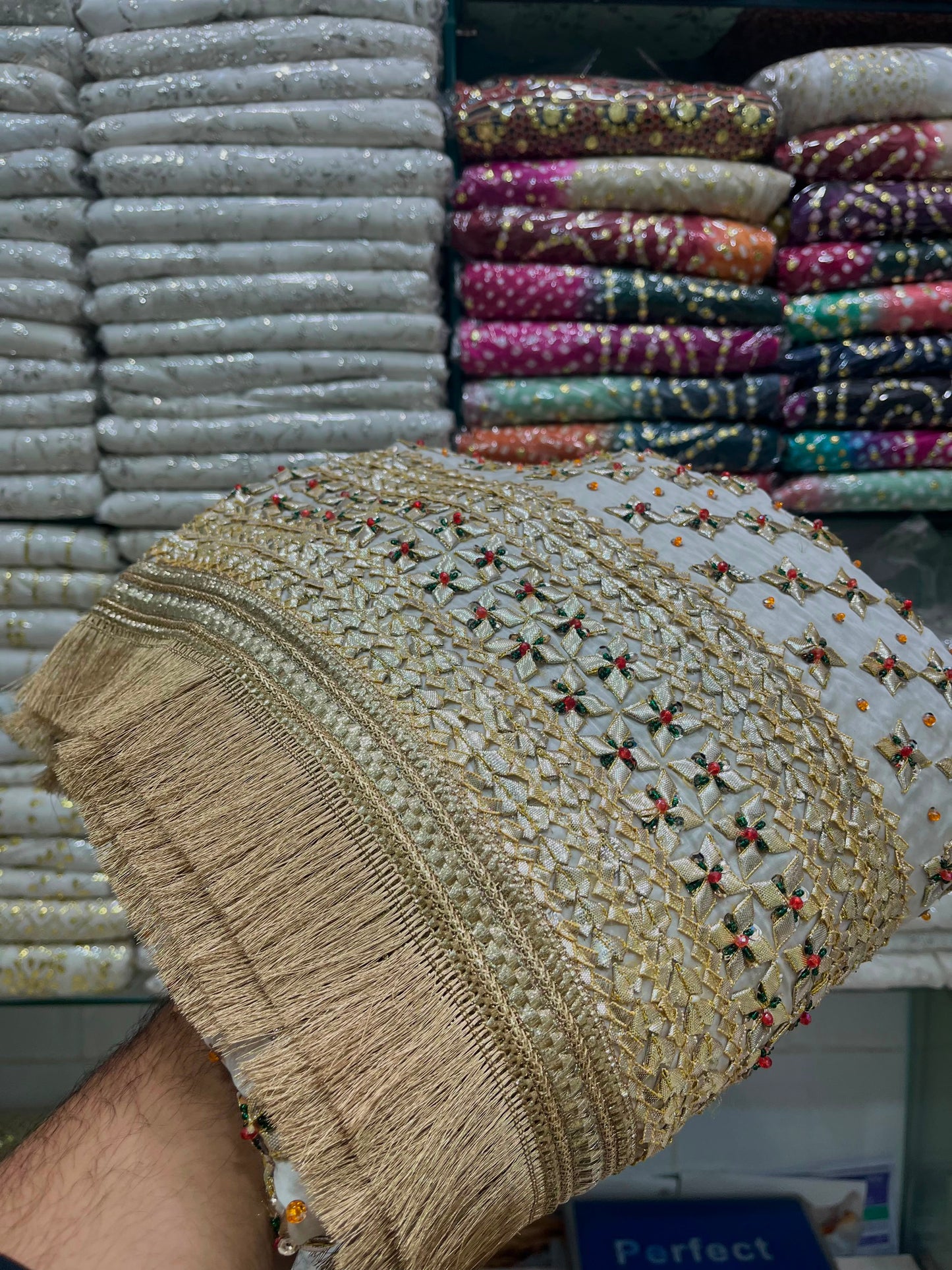 Handmade Tilla Gotta Pearls Gajji Silk Dupatta