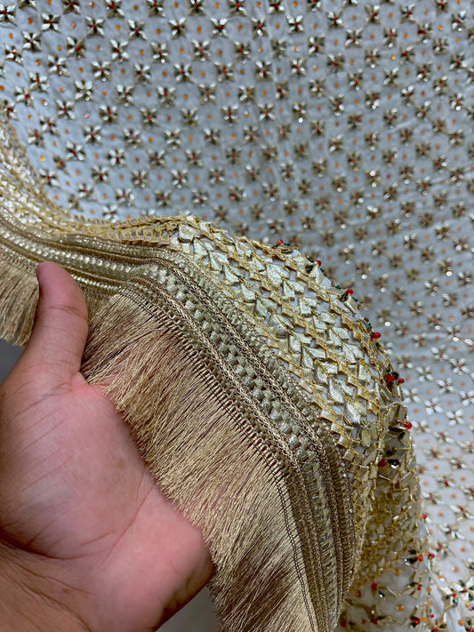 Handmade Tilla Gotta Pearls Gajji Silk Dupatta