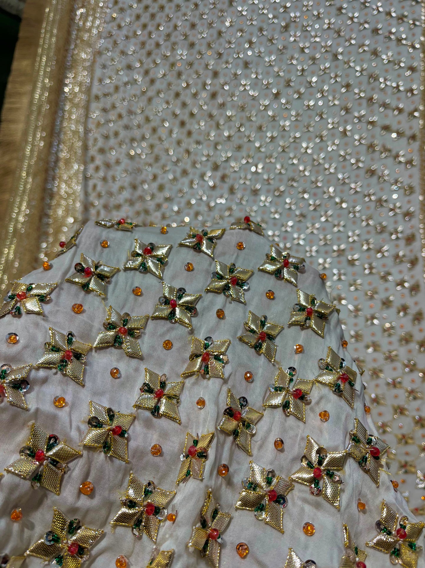 Handmade Tilla Gotta Pearls Gajji Silk Dupatta