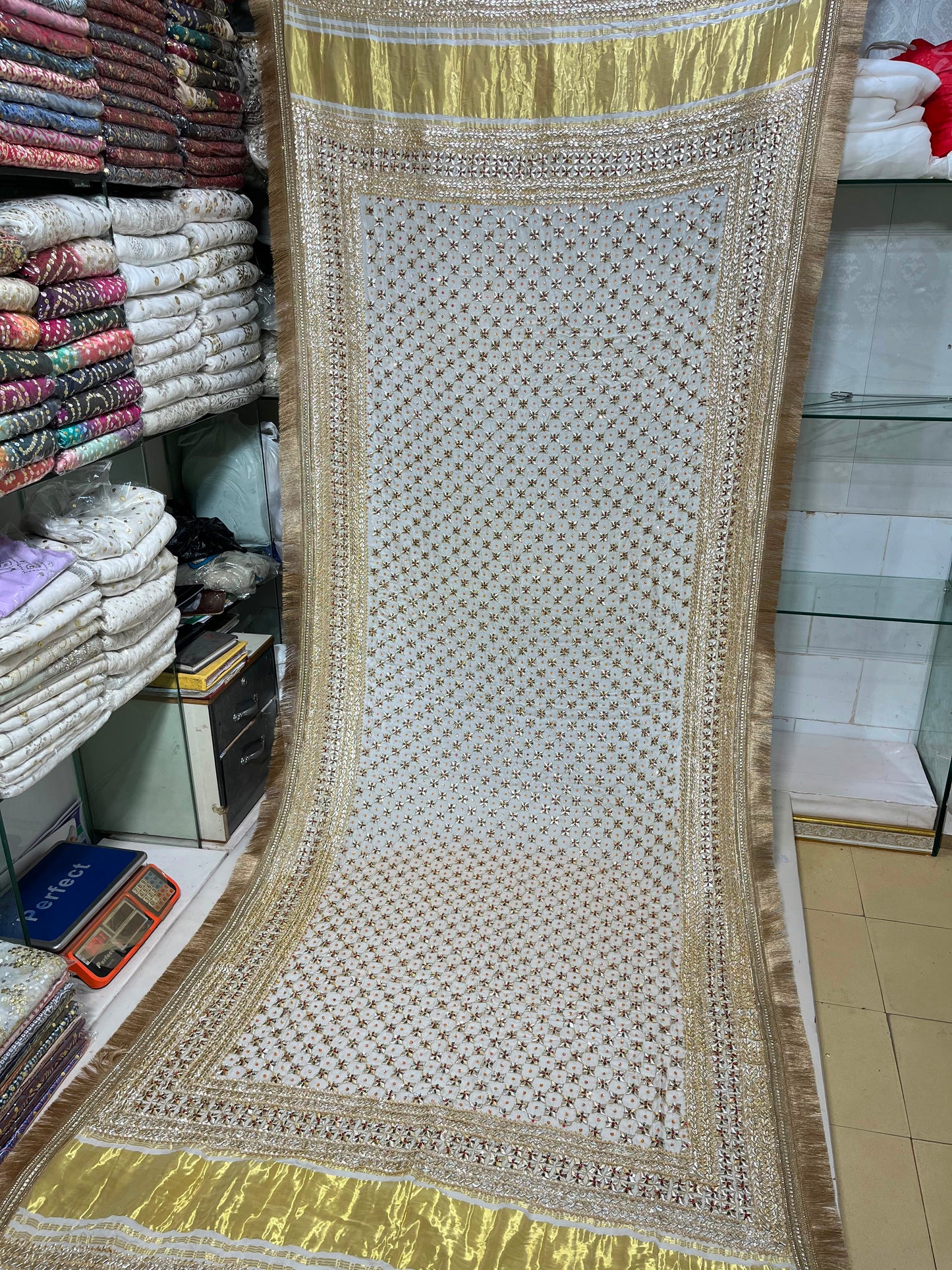 Handmade Tilla Gotta Pearls Gajji Silk Dupatta