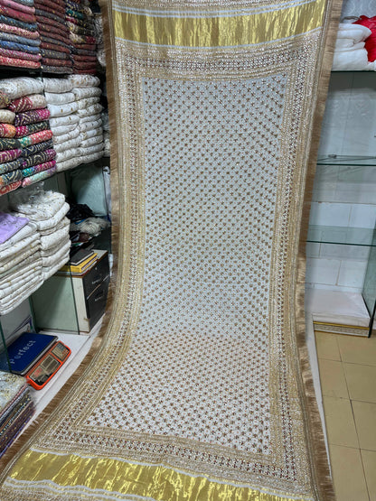 Handmade Tilla Gotta Pearls Gajji Silk Dupatta