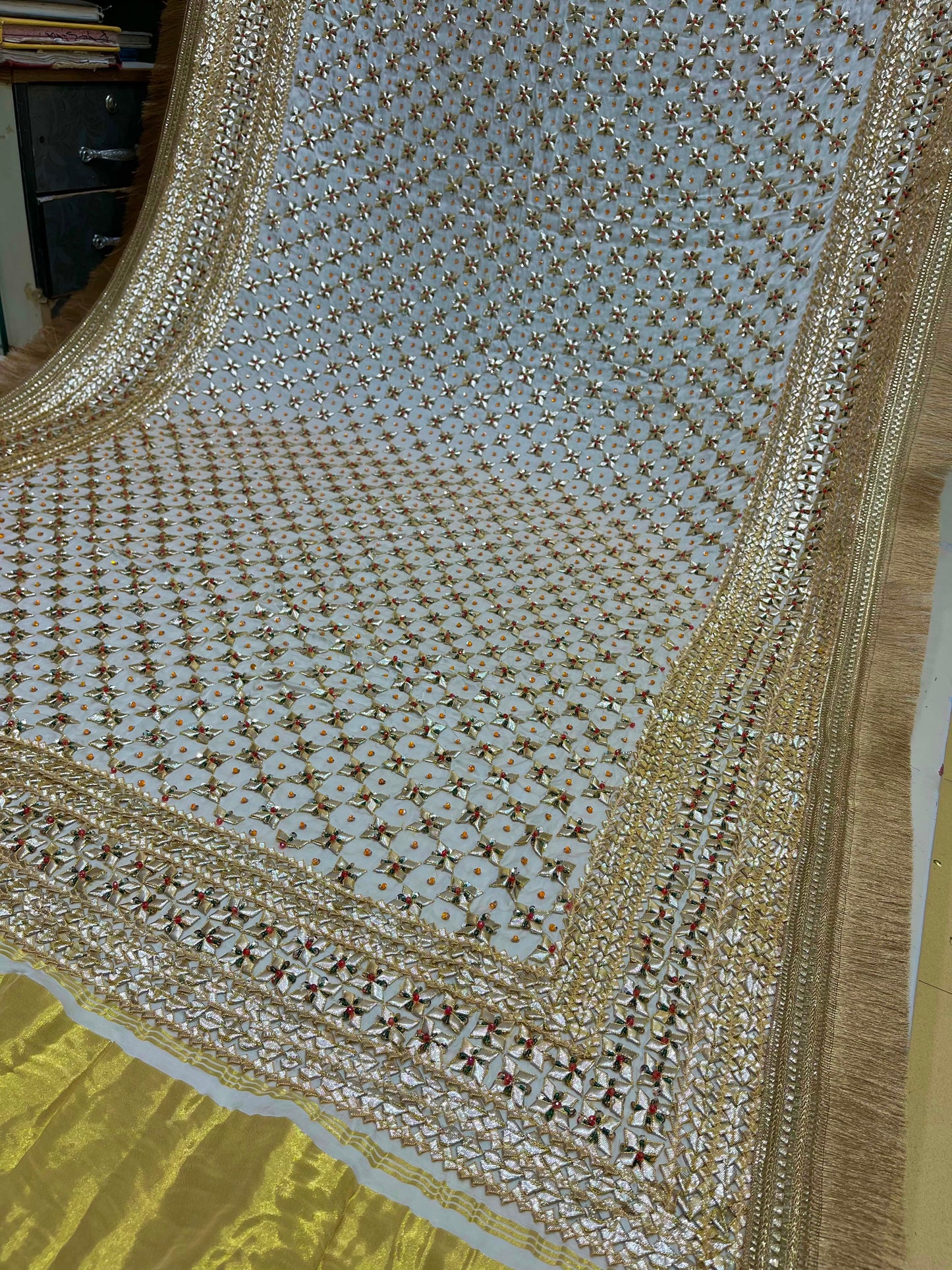 Handmade Tilla Gotta Pearls Gajji Silk Dupatta