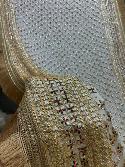 Handmade Tilla Gotta Pearls Gajji Silk Dupatta