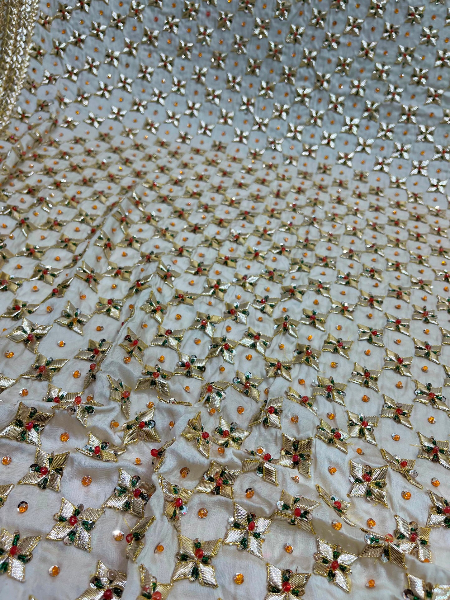 Handmade Tilla Gotta Pearls Gajji Silk Dupatta