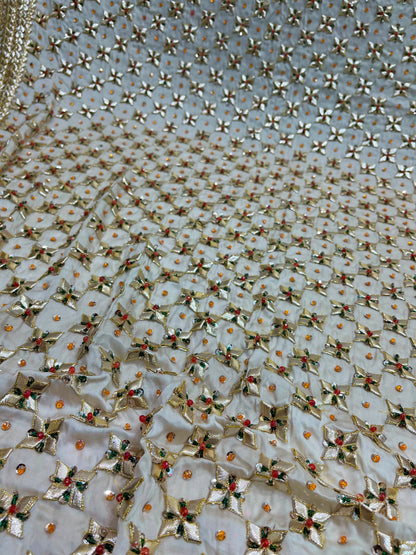 Handmade Tilla Gotta Pearls Gajji Silk Dupatta